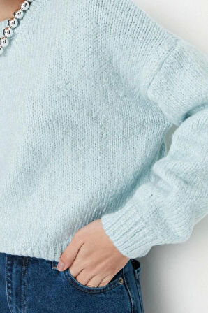 Kadın Moda Şık Regular Bisiklet Yaka Uzun Kol Düz Geniş Kalıp Yumuşak Dokulu Basic Triko Kazak