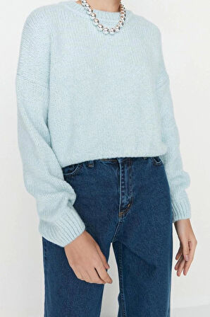 Kadın Moda Şık Regular Bisiklet Yaka Uzun Kol Düz Geniş Kalıp Yumuşak Dokulu Basic Triko Kazak