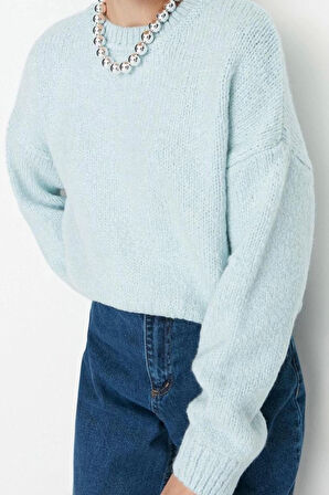 Kadın Moda Şık Regular Bisiklet Yaka Uzun Kol Düz Geniş Kalıp Yumuşak Dokulu Basic Triko Kazak