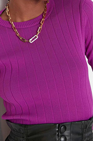 Kadın Moda Şık Bisiklet Yaka Standart Kol Regular Basic Triko Kazak