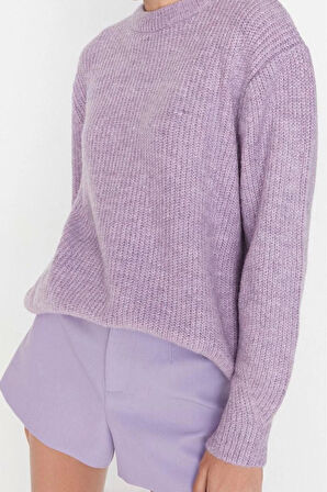 Kadın Moda Regular Bisiklet Yaka Uzun Kol Dokulu Geniş Kalıp Couple Yumuşak Dokulu Basic Triko Kazak