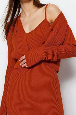 Yeni Slim Casual Günlük Fitilli Triko V Yaka Uzun Kol Bodycone Midi Boy Elbise