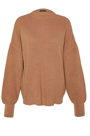 Kadın Moda Şık Regular Bisiklet Yaka Uzun Kol Düz Geniş Kalıp Basic Triko Kazak