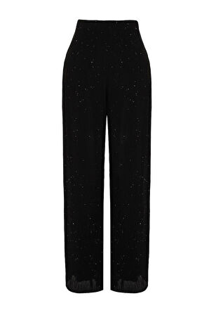 Kadın Yeni Moda Geniş Paça Uzun Boy Dokuma Astarlı Parıltılı Şifon Pantolon