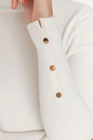 Kadın Moda Şık Balıkçı Yaka Standart Kol Regular Özel İplik Basic Triko Kazak