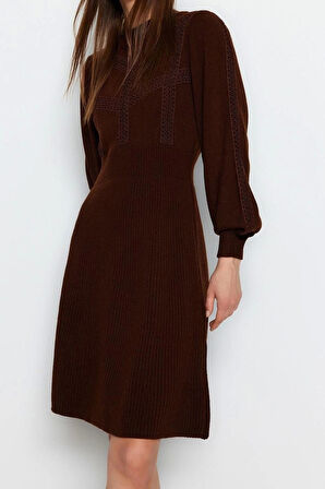 Yeni Regular Business Tek Plaka Triko Bisiklet Yaka Uzun Kol A-Line Mini Boy Elbise