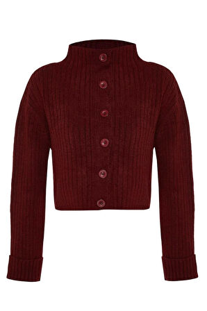 Kadın Moda Şık Crop Dik Yaka Uzun Kol Düz Crop Yumuşak Dokulu Dik Yaka Triko Hırka