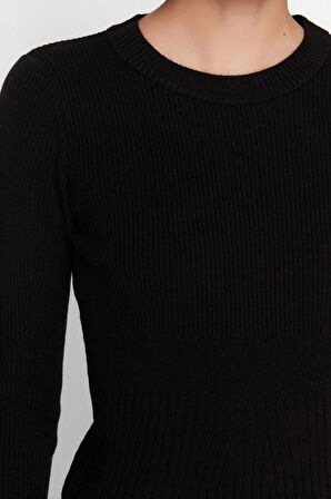 Yeni Slim Casual Günlük Tek Plaka Triko Bisiklet Yaka Uzun Kol Bodycone Midi Boy Elbise