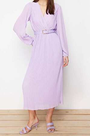 Yeni Regular Gündüz Gece Şifon Dokuma Kruvaze Uzun Kol A-Line Maxi Boy Elbise