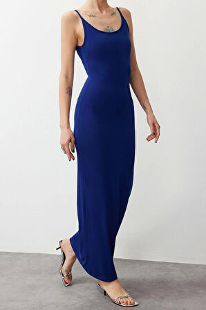 Yeni Regular Casual Günlük Sandy Örme Dik Yaka Kolsuz Kol Basic Maxi Boy Elbise