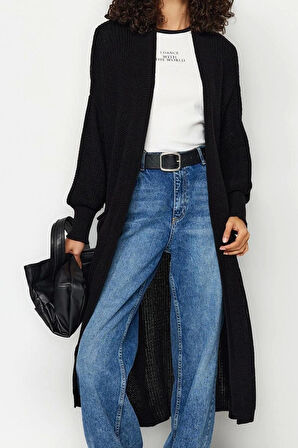 Kadın Moda Şık Uzun V Yaka Regular Maxi Basic Triko Hırka
