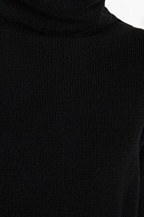 Yeni Oversize Casual Günlük Fitilli Triko Balıkçı Yaka Uzun Kol Kazak Elbise Mini Boy Elbise