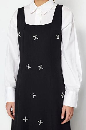 Yeni Jile Casual Günlük Finike Dokuma Kare Yaka Kolsuz Kol Jile Maxi Boy Tesettür Elbise