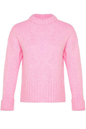 Kadın Moda Şık Regular Bisiklet Yaka Uzun Kol Düz Yumuşak Dokulu Kalın Triko Kazak