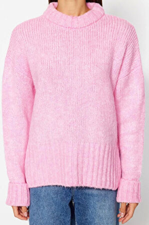 Kadın Moda Şık Regular Bisiklet Yaka Uzun Kol Düz Yumuşak Dokulu Kalın Triko Kazak