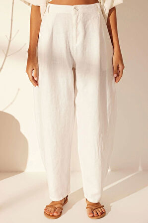 Kadın Yeni Moda Geniş Paça Uzun Boy Dokuma Pileil Yüksek Bel Balon Jeans