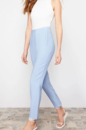 Kadın Yeni Moda Geniş Paça Regular Boy Dokuma Cigarette Kalıp Pensli Yüksek Bel Bilek Boy Pantolon