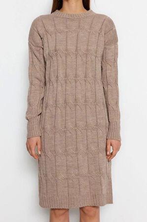 Yeni Oversize Casual Günlük Çift Plaka Triko Bisiklet Yaka Uzun Kol Shift Mini Boy Elbise