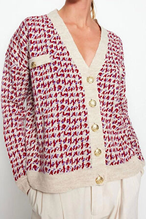 Kadın Moda Şık Regular V Yaka Oversize Geniş Kalıp Triko Hırka