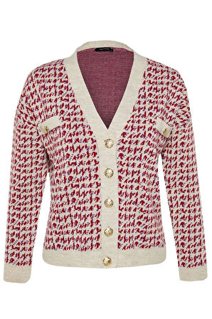 Kadın Moda Şık Regular V Yaka Oversize Geniş Kalıp Triko Hırka