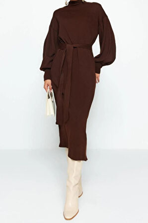 Yeni Regular Casual Günlük Tek Plaka Dokuma Bisiklet Yaka Uzun Kol A-Line Maxi Boy Tesettür Elbise