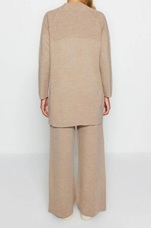 Kadın Moda Şık Regular Boy Uzun Kollu Düğme Detaylı Triko Alt-Üst Takım