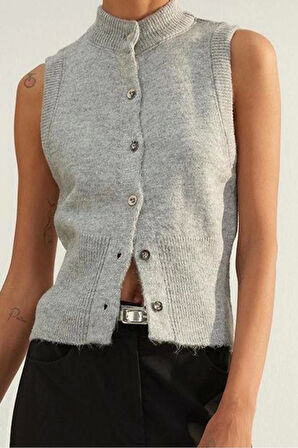 Kadın Moda Şık Regular Bisiklet Yaka Slim Yumuşak Dokulu Triko Hırka