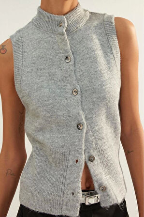 Kadın Moda Şık Regular Bisiklet Yaka Slim Yumuşak Dokulu Triko Hırka