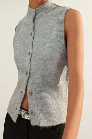 Kadın Moda Şık Regular Bisiklet Yaka Slim Yumuşak Dokulu Triko Hırka