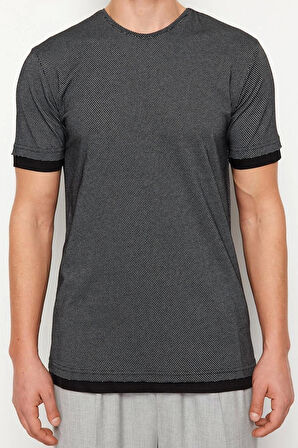 Yeni Sezon Regular Pamuk Polyester Bisiklet Yaka Kısa Kol Dokulu Desenli Günlük T-Shirt