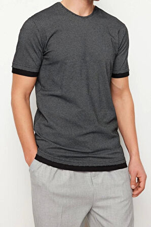 Yeni Sezon Regular Pamuk Polyester Bisiklet Yaka Kısa Kol Dokulu Desenli Günlük T-Shirt