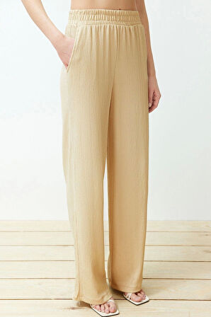 Kadın Moda Şık Geniş Paça Uzun Boy Uzun Kollu Relaxed Rahat Kesim Örme Kimona Pantolon Alt-Üst Takım