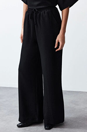 Kadın Moda Şık Regular Boy Uzun Kollu V Yaka Dokuma Bluz-Pantolon Takım