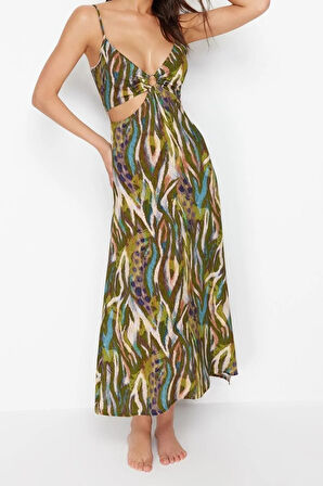 Yeni Rahat Plaj Günlük Yoryo Şifon Dokuma V Yaka Askılı Kol Shift Maxi Boy Elbise