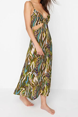 Yeni Rahat Plaj Günlük Yoryo Şifon Dokuma V Yaka Askılı Kol Shift Maxi Boy Elbise