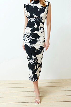 Yeni Slim Casual Günlük Scuba Krep Örme Dik Yaka Kolsuz Kol Bodycone Maxi Boy Elbise