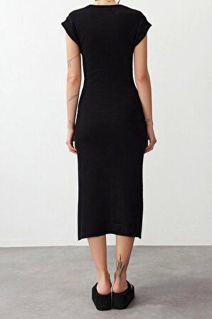 Yeni Fit Casual Günlük Kaşkorse Örme Bisiklet Yaka Kısa Kol Basic Maxi Boy Elbise