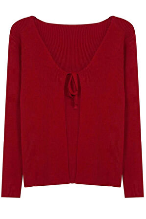 Kadın Büyük Beden Moda Şık Crop V Yaka Uzun Kol Düz Bağlama Detaylı İnce Triko Hırka&Atlet Takım