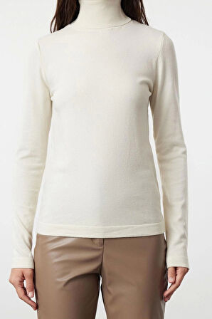 Kadın Moda Şık Balıkçı Yaka Standart Kol Regular Özel İplik Triko Kazak