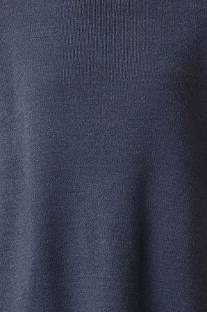 Kadın Moda Şık Balıkçı Yaka Standart Kol Regular İndigo Geniş Kalıp Basic Triko Kazak