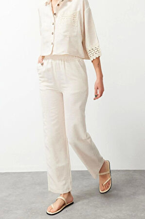 Kadın Yeni Moda Boru Paça Regular Boy Dokuma Pantolon