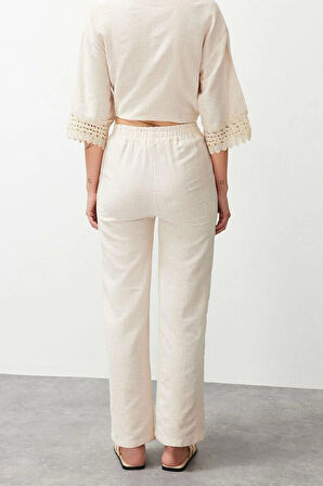 Kadın Yeni Moda Boru Paça Regular Boy Dokuma Pantolon