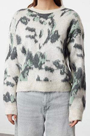 Kadın Moda Şık Bisiklet Yaka Düşük Kol Regular Yumuşak Dokulu Triko Kazak