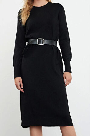 Kadın Moda Şık Maxi Boy Dik Yaka Regular Triko Premium İplik Özel İplik Elbise