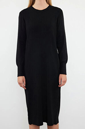 Kadın Moda Şık Maxi Boy Dik Yaka Regular Triko Premium İplik Özel İplik Elbise