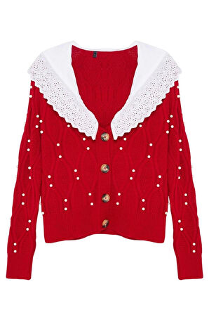 Kadın Moda Şık Regular Bebe Yaka Regular Gömlek Garni Yaka Detaylı Triko Hırka