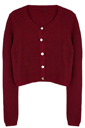 Kadın Moda Şık Crop Bisiklet Yaka Regular Süper Crop Basic Triko Hırka