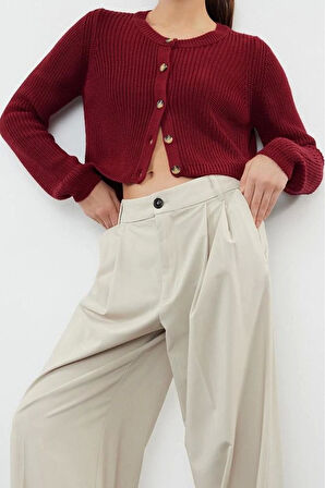 Kadın Moda Şık Crop Bisiklet Yaka Regular Süper Crop Basic Triko Hırka