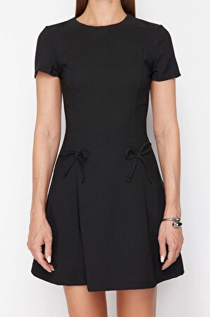 Yeni Regular Gündüz Gece Finike Dokuma Bisiklet Yaka Kısa Kol A-Line Mini Boy Elbise