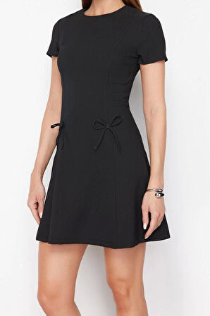 Yeni Regular Gündüz Gece Finike Dokuma Bisiklet Yaka Kısa Kol A-Line Mini Boy Elbise